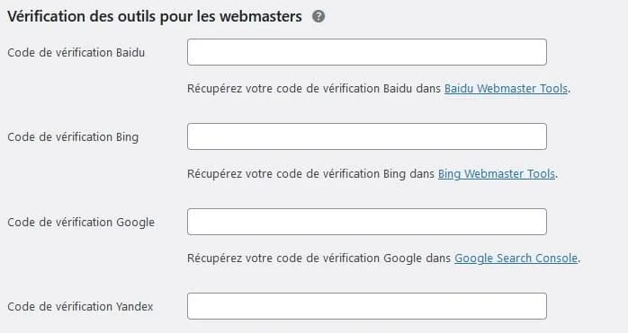 codes de verification dans yoast